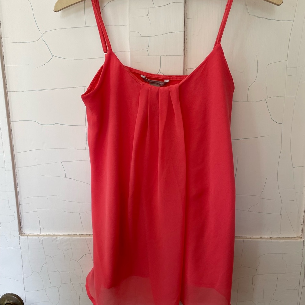 Bright coral Women's Spaghetti Strap Pleated Front Tank Top